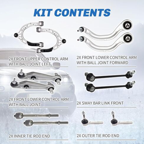 Suspension Control Arm Kit 8 Pcs Compatible With 2012-2023 Tesla Model S, Upper and Lower Control Arm Forward & Rearward, Sway Bar Link in Kuwait