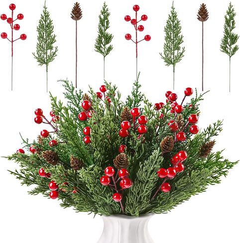 59 PCS Artificial Pine Branches Christmas Faux Pine Greenery Stems Fake Cedar Pine Needles Picks for Christmas Tree Wreath Garland DIY Crafts Holiday Home Decoration in Saudi Arabia