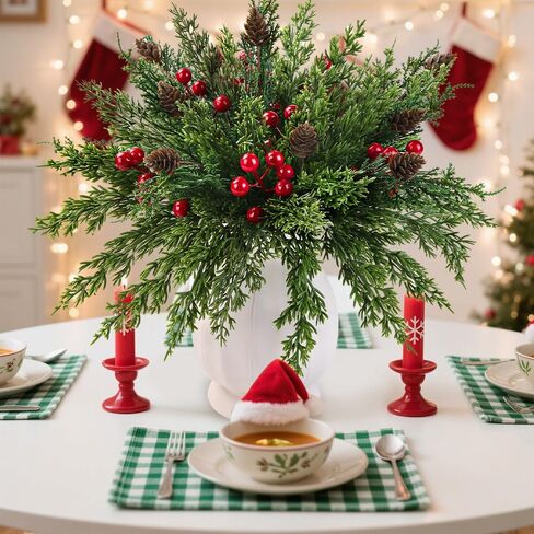 59 PCS Artificial Pine Branches Christmas Faux Pine Greenery Stems Fake Cedar Pine Needles Picks for Christmas Tree Wreath Garland DIY Crafts Holiday Home Decoration in Saudi Arabia