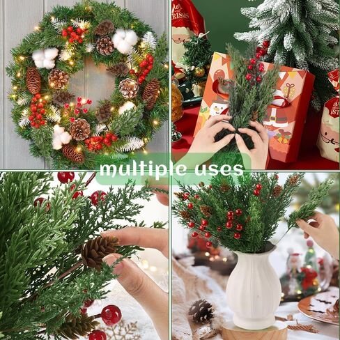 59 PCS Artificial Pine Branches Christmas Faux Pine Greenery Stems Fake Cedar Pine Needles Picks for Christmas Tree Wreath Garland DIY Crafts Holiday Home Decoration in Saudi Arabia