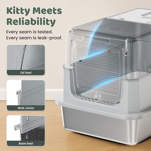 Stainless Steel Litter Box with Lid - XL Enclosed Litter Box for Cats with Collecting Mat - 4 Way Setup Fully Closed, Semi Low, High & Open Kitty Boxes, Leak Proof Metal LitterBox (Black) in Saudi Arabia