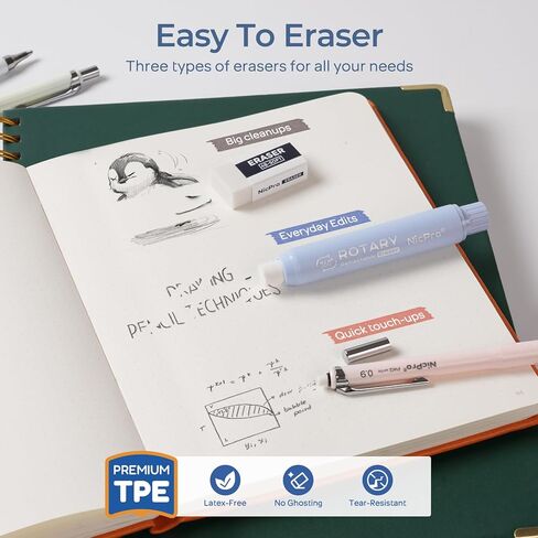 مجموعة قلم رصاص ميكانيكية نيكبرو ، 4pcs 0.7 ملم باستيل صياغة مع 4 أنبوب من عبوات الرصاص HB ، ومحوون 4B ، وممحاة القابلة للسحب الدوارة وإعادة تعبئة ممحاة لكتابة الرسم إلى المستلزمات المدرسية مرة أخرى in Saudi Arabia
