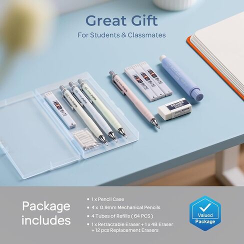 مجموعة قلم رصاص ميكانيكية نيكبرو ، 4pcs 0.7 ملم باستيل صياغة مع 4 أنبوب من عبوات الرصاص HB ، ومحوون 4B ، وممحاة القابلة للسحب الدوارة وإعادة تعبئة ممحاة لكتابة الرسم إلى المستلزمات المدرسية مرة أخرى in Saudi Arabia