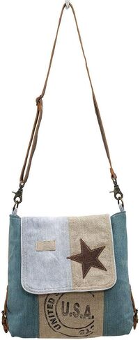 Myra Bag Leather Star Upcycled Canvas Medium Corssbody Bag M-0898 in Kuwait