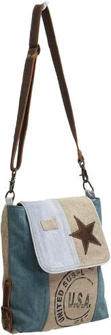 Myra Bag Leather Star Upcycled Canvas Medium Corssbody Bag M-0898 in Kuwait