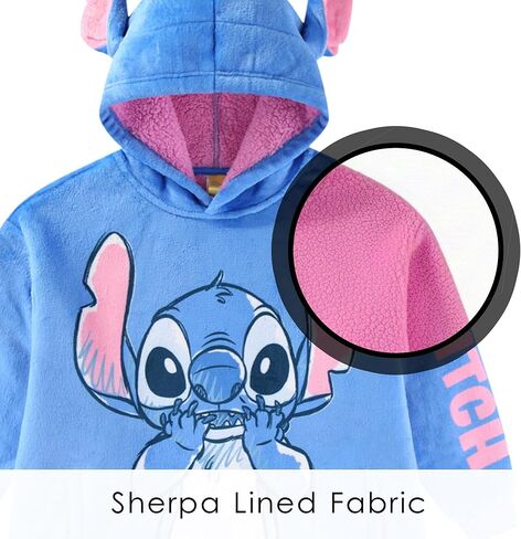 Disney Lilo and Stitch Girls Sherpa Lined Oversized Hoodie with Pockets for Big Kids One Size (Fits Sizes 4 to 10) Blue in Saudi Arabia