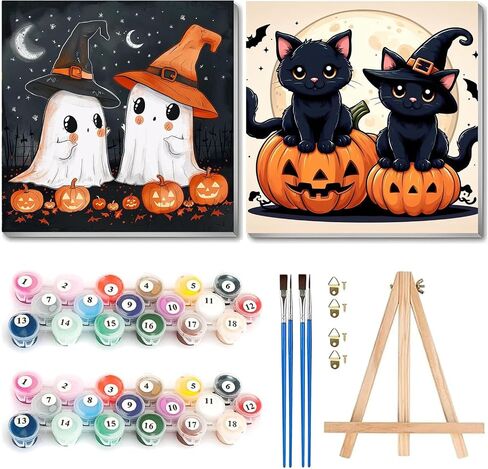 Cviokrdu 2 Pack Paint by Numbers Kit for Kids with Frame-Wooden Easel ، Paint Christmas by Numbers for Kids Ages 4 8 12 ، easy Christmas Acrylic Painting Kits for Home Wall Decoration 8x8 Inch in Kuwait