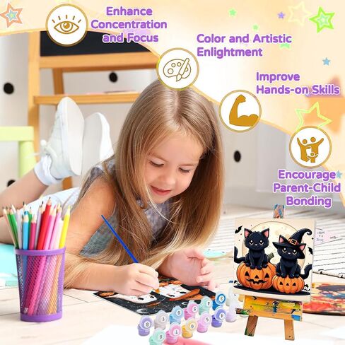 Cviokrdu 2 Pack Paint by Numbers Kit for Kids with Frame-Wooden Easel ، Paint Christmas by Numbers for Kids Ages 4 8 12 ، easy Christmas Acrylic Painting Kits for Home Wall Decoration 8x8 Inch in Kuwait