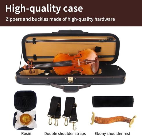 AKLOT Handcrafted Full Size Violin: Solid Wood Matte Fiddle, Acoustic Beginner 4/4 Violin Kit with Hard Case, Lesson Book, Bow, Shoulder Rest, Extra Strings, Tuner, Fretboard Stickers (VRT-AmiMS) in Saudi Arabia