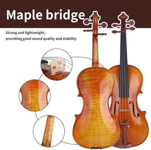 AKLOT Handcrafted Full Size Violin: Solid Wood Matte Fiddle, Acoustic Beginner 4/4 Violin Kit with Hard Case, Lesson Book, Bow, Shoulder Rest, Extra Strings, Tuner, Fretboard Stickers (VRT-AmiMS) in Saudi Arabia