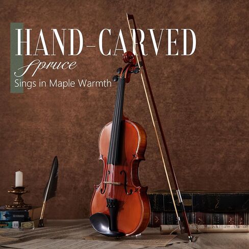 AKLOT Handcrafted Full Size Violin: Solid Wood Matte Fiddle, Acoustic Beginner 4/4 Violin Kit with Hard Case, Lesson Book, Bow, Shoulder Rest, Extra Strings, Tuner, Fretboard Stickers (VRT-AmiMS) in Kuwait