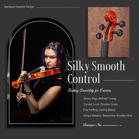 AKLOT Handcrafted Full Size Violin: Solid Wood Matte Fiddle, Acoustic Beginner 4/4 Violin Kit with Hard Case, Lesson Book, Bow, Shoulder Rest, Extra Strings, Tuner, Fretboard Stickers (VRT-AmiMS) in Kuwait