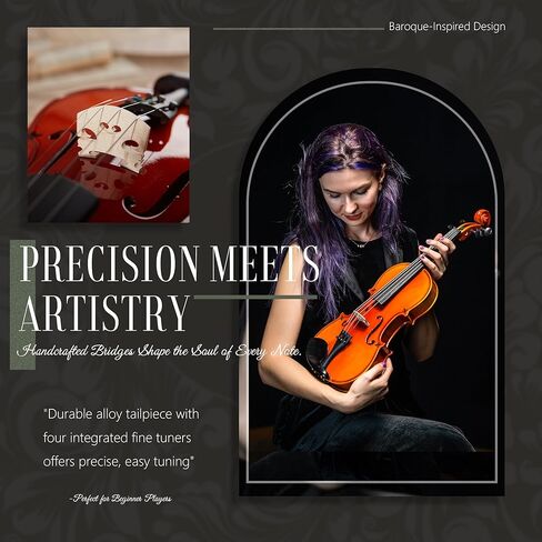 AKLOT Handcrafted Full Size Violin: Solid Wood Matte Fiddle, Acoustic Beginner 4/4 Violin Kit with Hard Case, Lesson Book, Bow, Shoulder Rest, Extra Strings, Tuner, Fretboard Stickers (VRT-AmiMS) in Kuwait