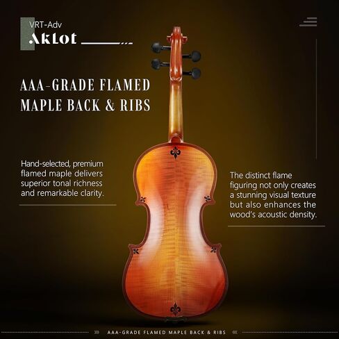 AKLOT Handcrafted Full Size Violin: Solid Wood Matte Fiddle, Acoustic Beginner 4/4 Violin Kit with Hard Case, Lesson Book, Bow, Shoulder Rest, Extra Strings, Tuner, Fretboard Stickers (VRT-AmiMS) in Kuwait
