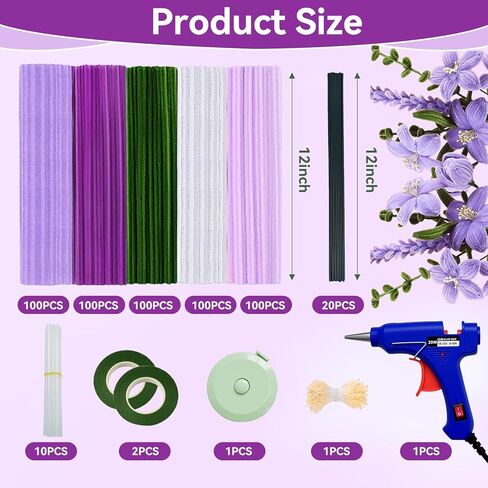 500 Pcs Pipe Cleaners for DIY Flowers & Crafts – 5 Colors Chenille Stems with Glue Guns & Tape Measure – Perfect for Family Fun & Creativity, Holiday & Room Decorations (Pink, 12in x 8mm) in Kuwait