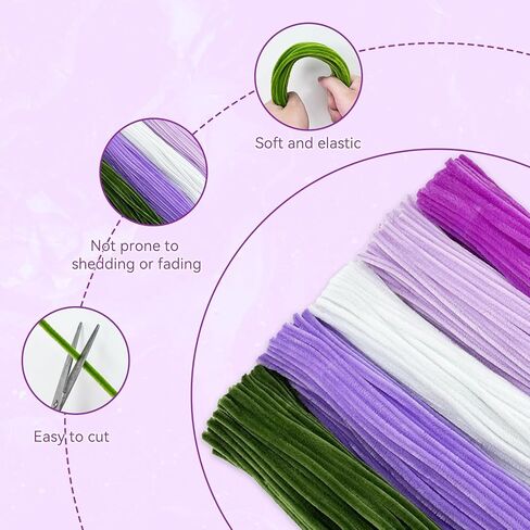 500 Pcs Pipe Cleaners for DIY Flowers & Crafts – 5 Colors Chenille Stems with Glue Guns & Tape Measure – Perfect for Family Fun & Creativity, Holiday & Room Decorations (Pink, 12in x 8mm) in Kuwait