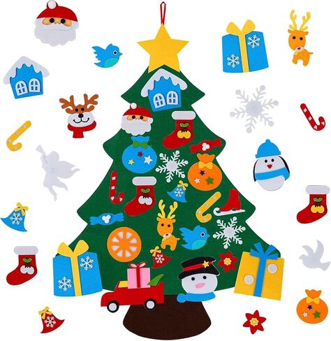 3ft DIY شعرت شجرة عيد الميلاد للأطفال مع 31 ٪ الحلي القابلة للفصل ، الجدار معلق زينة عيد الميلاد عيد الميلاد مع ضوء السلسلة (3 أقدام) in Kuwait