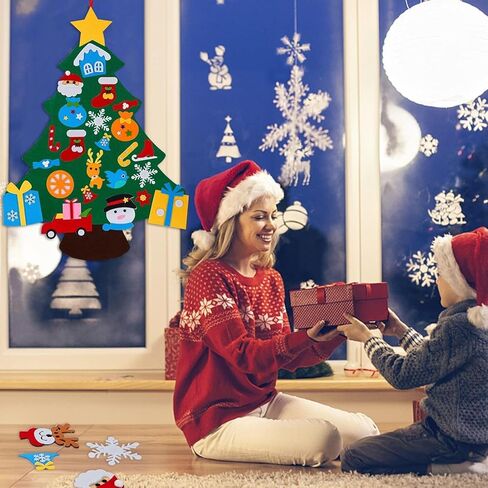 3ft DIY شعرت شجرة عيد الميلاد للأطفال مع 31 ٪ الحلي القابلة للفصل ، الجدار معلق زينة عيد الميلاد عيد الميلاد مع ضوء السلسلة (3 أقدام) in Kuwait