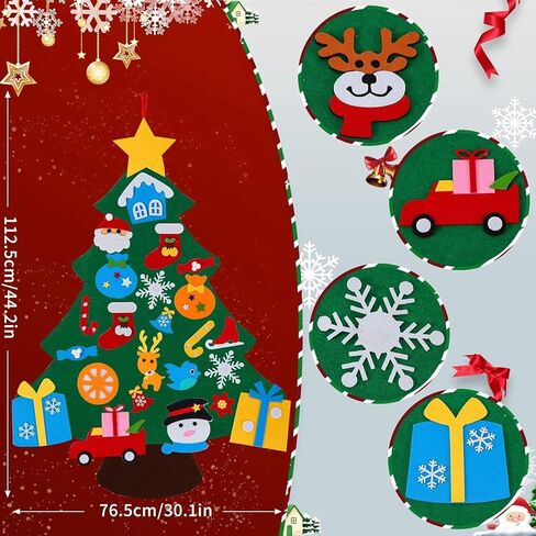 3ft DIY شعرت شجرة عيد الميلاد للأطفال مع 31 ٪ الحلي القابلة للفصل ، الجدار معلق زينة عيد الميلاد عيد الميلاد مع ضوء السلسلة (3 أقدام) in Kuwait