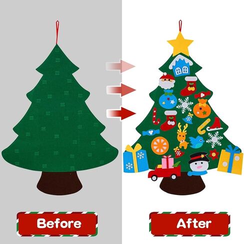 3ft DIY شعرت شجرة عيد الميلاد للأطفال مع 31 ٪ الحلي القابلة للفصل ، الجدار معلق زينة عيد الميلاد عيد الميلاد مع ضوء السلسلة (3 أقدام) in Kuwait