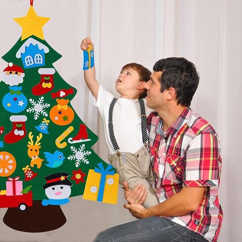 3ft DIY شعرت شجرة عيد الميلاد للأطفال مع 31 ٪ الحلي القابلة للفصل ، الجدار معلق زينة عيد الميلاد عيد الميلاد مع ضوء السلسلة (3 أقدام) in Kuwait