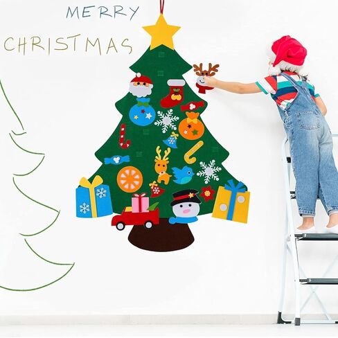 3ft DIY شعرت شجرة عيد الميلاد للأطفال مع 31 ٪ الحلي القابلة للفصل ، الجدار معلق زينة عيد الميلاد عيد الميلاد مع ضوء السلسلة (3 أقدام) in Kuwait