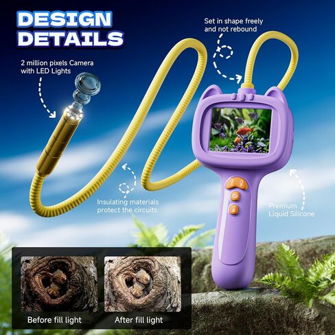 كاميرا ثعبان Borescope مع الضوء للأطفال ， مجموعة ألعاب تعليمية من المنظار الجذعية ， في الهواء الطلق التخييم الطبيعة استكشاف هدايا عيد ميلاد هداي للبنين والبنات الذين تتراوح أعمارهم بين 3 سنوات (أرجواني) (أرجواني) in Saudi Arabia