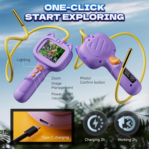 كاميرا ثعبان Borescope مع الضوء للأطفال ， مجموعة ألعاب تعليمية من المنظار الجذعية ， في الهواء الطلق التخييم الطبيعة استكشاف هدايا عيد ميلاد هداي للبنين والبنات الذين تتراوح أعمارهم بين 3 سنوات (أرجواني) (أرجواني) in Saudi Arabia