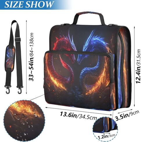 Kigai Galactic Dragon 3 Ring Zipper Binder مع مقبض وحارس حارس حارس حارس توسيع ملف منظم توبيخ جيوب متعددة in Saudi Arabia