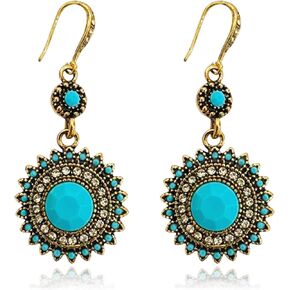 Boho Earrings for Women Trendy Statement Sunflower Dangle Earrings Dainty Silver Plated Hypoallergenic Cubic Zirconia and Turquoise Bohemian Earrings Handmade Jewelry Gifts in Kuwait