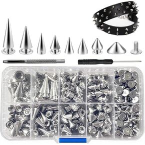 354 Pieces Punk Spikes and Studs Kit - 8 Sizes Cone Spikes, Metal Tree Spikes Studs for Leathercraft, Punk Clothing DIY Accessories in Kuwait