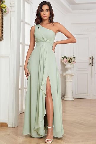 فساتين وصيفة العروس بكتف واحد للنساء من الشيفون فستان سهرة رسمي طويل مكشكش لحفلات الزفاف 2025 in Kuwait