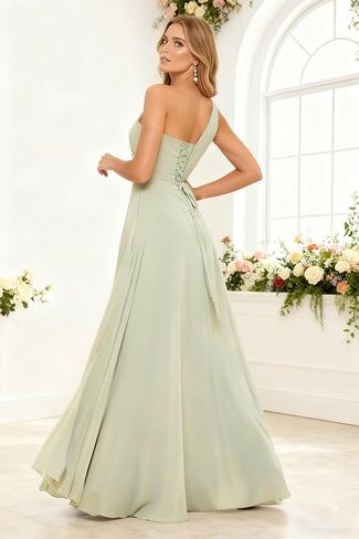 فساتين وصيفة العروس بكتف واحد للنساء من الشيفون فستان سهرة رسمي طويل مكشكش لحفلات الزفاف 2025 in Kuwait