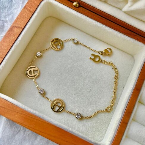 Gold Plated Link Bracelet with Cubic Zirconia for Women Trendy Adjustable Simple Chain Bracelets Dainty Jewelry Gift for Women in Kuwait