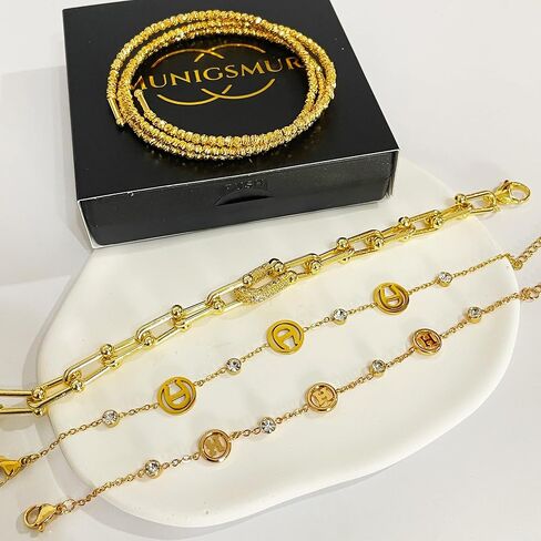 Gold Plated Link Bracelet with Cubic Zirconia for Women Trendy Adjustable Simple Chain Bracelets Dainty Jewelry Gift for Women in Kuwait