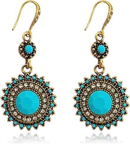 أقراط بوهو للنساء العصرية بيان عباد الشمس أقراط متدلية أنيقة مطلية بالفضة هيبوالرجينيك مكعب زركونيا والفيروز الأقراط البوهيمية هدايا المجوهرات المصنوعة يدويا in Kuwait