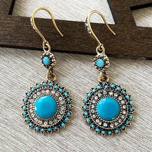 أقراط بوهو للنساء العصرية بيان عباد الشمس أقراط متدلية أنيقة مطلية بالفضة هيبوالرجينيك مكعب زركونيا والفيروز الأقراط البوهيمية هدايا المجوهرات المصنوعة يدويا in Kuwait