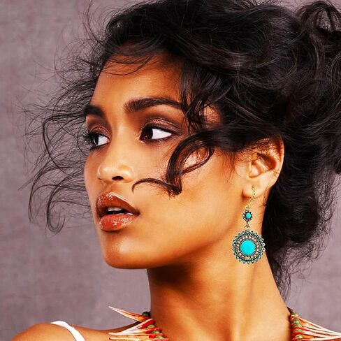 أقراط بوهو للنساء العصرية بيان عباد الشمس أقراط متدلية أنيقة مطلية بالفضة هيبوالرجينيك مكعب زركونيا والفيروز الأقراط البوهيمية هدايا المجوهرات المصنوعة يدويا in Kuwait