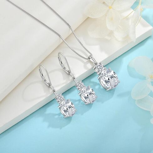 Oval Dangle Drop Earrings for Women 925 Sterling Silver Leverback Earrings Birthstone Jewelry Gifts for Her in Saudi Arabia