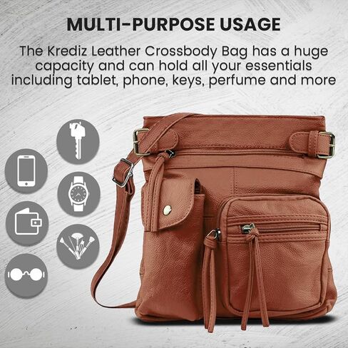 Krediz Leather Crossbody purses for Women, Soft & Durable Purses for Women Trendy, Multi Pocket travel bag, Adjustable Strap in Kuwait