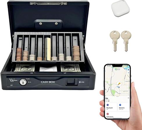 مربع نقدي مع قفل ، مع علامة ذكية تحتوي على تعقب GPS ، صندوق المال مع صينية نقدية ، صندوق آمن لوكي مع المفتاح ، منظم توفير المال ، المال المعدني للأعمال ، المنزل ، السفر ، الهدايا in Saudi Arabia