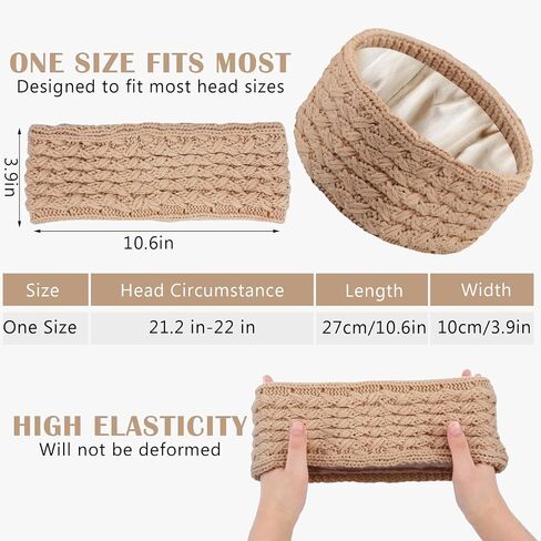 3 Pack Satin Lined Winter Headbands for Women, Silk Lined Beanie Caps Ear Warmers Winter Warm Knit Ear Muffs Head Wrap for Natural Curly Ponytail Hair in Saudi Arabia