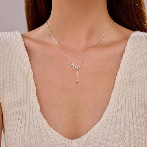 925 Sterling Silver Cubic Zirconia Triple Heart Charm Necklace for Women Cute Dainty Infinity Love Pendant Necklaces Chains Delicate Minimalist Fashion Jewelry to Daughter Mother Christmas Wedding Jewelry Gift in Saudi Arabia