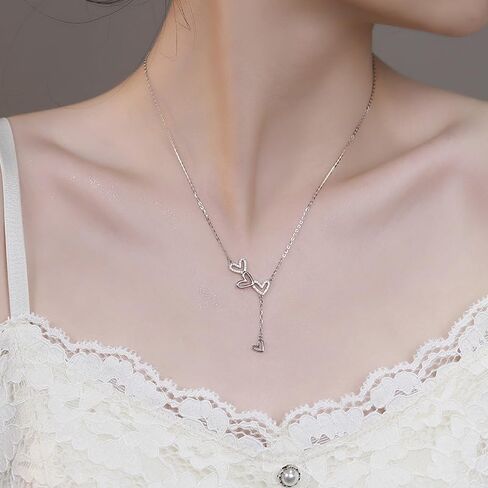 925 Sterling Silver Cubic Zirconia Triple Heart Charm Necklace for Women Cute Dainty Infinity Love Pendant Necklaces Chains Delicate Minimalist Fashion Jewelry to Daughter Mother Christmas Wedding Jewelry Gift in Saudi Arabia