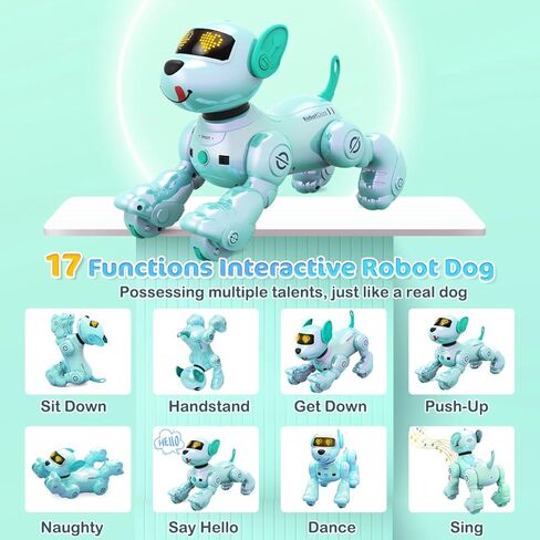 Vatos New Kids Smart Remote Control Dog ، 17 وظيفة تفاعلية ممتعة ، جرو روبوتية قابلة للبرمجة مع بطاريتين ، يغنيون لعبة روبوت روبوت للكلاب للفتيات 3-8 سنوات in Kuwait