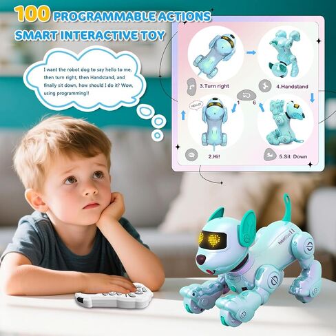 Vatos New Kids Smart Remote Control Dog ، 17 وظيفة تفاعلية ممتعة ، جرو روبوتية قابلة للبرمجة مع بطاريتين ، يغنيون لعبة روبوت روبوت للكلاب للفتيات 3-8 سنوات in Kuwait