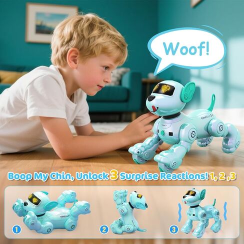 Vatos New Kids Smart Remote Control Dog ، 17 وظيفة تفاعلية ممتعة ، جرو روبوتية قابلة للبرمجة مع بطاريتين ، يغنيون لعبة روبوت روبوت للكلاب للفتيات 3-8 سنوات in Kuwait