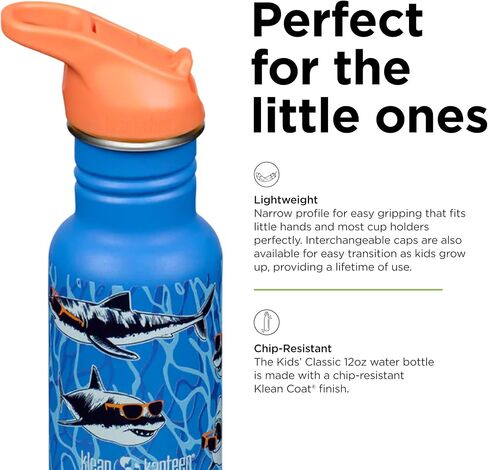 Klean Kanteen 12 oz Classic Kid's Water Bottle with Flip Seal Sport Cap & Straw - 100% Leakproof Cap - Durable Stainless Steel Material - Lightweight & Easy-Grip - BPA-Free - Ice Cream in Saudi Arabia