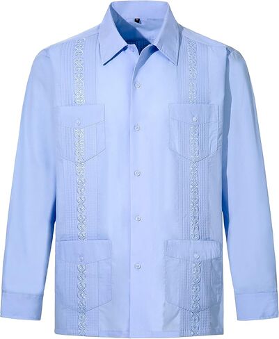 Mens Shirts Guayabera Shirts Cuban Long Sleeve Mexican Shirts for Men in Saudi Arabia