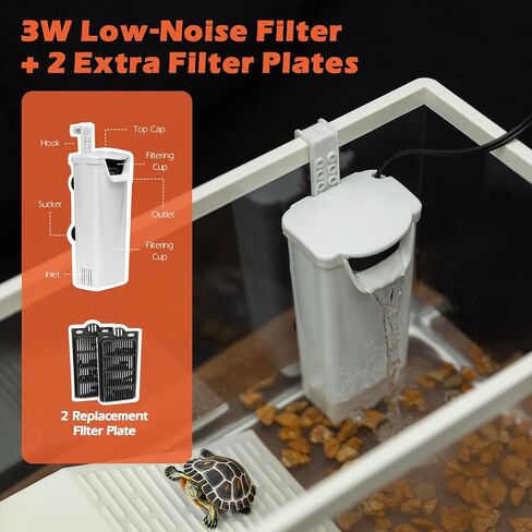 AZV Small Turtle Tank Kit,PC Starter Aquarium Indoor,Red Eared Slider Aquatic for Baby Tortoise,Fishes and Amphibians,Include Basking Platform*1,Filter*1,Filter Plates*2,Plants*2,Lamp*1,Bulb*1,Stone*1 in Kuwait